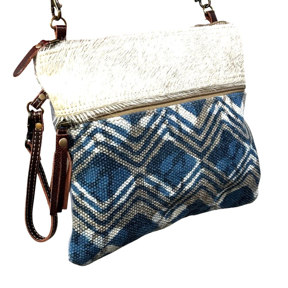 Myra bag designer casual purse shoulder bag blue beige brown faux fur artisan